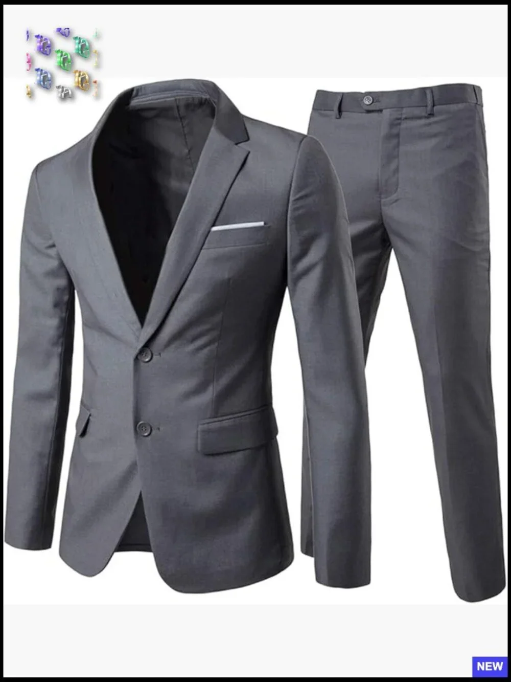Slim Fit Two-Piece Suit Set Formal Tailored Blazer and Pants Polyester Blend